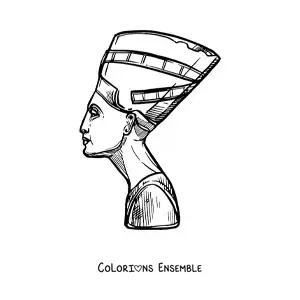 Image à colorier d'une sculpture de Néfertiti