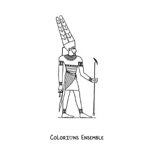 Image à colorier d'un hiéroglyphe égyptien du dieu Amon