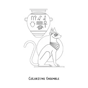Image à colorier d'une sculpture et d'un vase de l'art égyptien