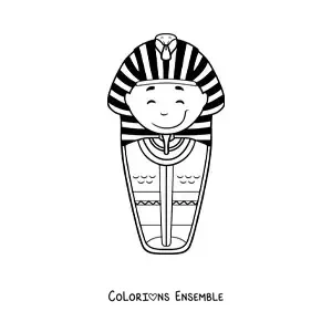 Image à colorier d'un sarcophage égyptien rigolo