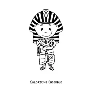 Image à colorier du pharaon égyptien Toutânkhamon rigolo