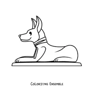 Image à colorier d'une sculpture égyptienne d'un chacal