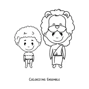 Image à colorier d'un garçon d'une tribu africaine et de son père