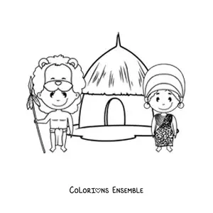 Image à colorier d'une tribu africaine rigolote