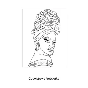 Image à colorier d'une femme africaine avec une coiffe