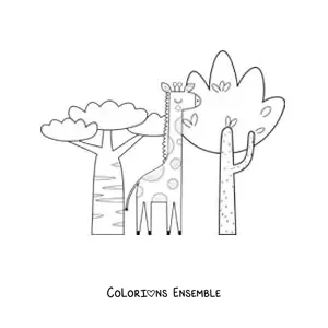 Image à colorier d'une girafe africaine dans la savane