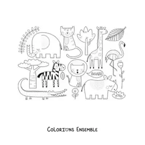 Image à colorier d'animaux de la savane africaine