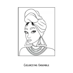 Image à colorier d'une femme africaine avec un turban