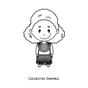 Image à colorier d'une petite fille africaine en style animé