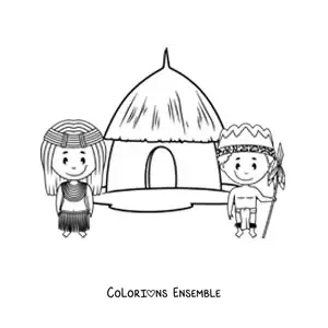 Image à colorier d'une hutte d'une tribu africaine