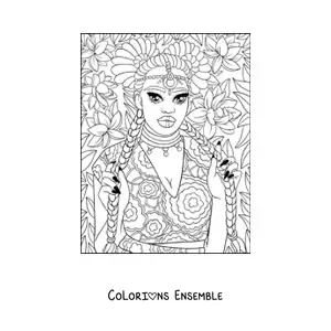 Image à colorier d'une belle femme africaine avec des tresses