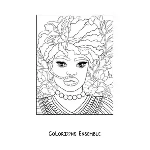Image à colorier d'une belle femme africaine avec une coiffe