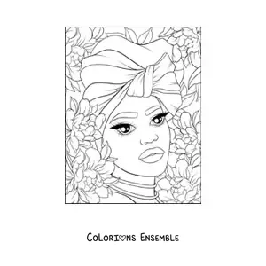Image à colorier d'une belle femme africaine avec un turban