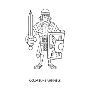 Image à colorier d'un soldat romain avec une épée