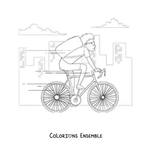 Image à colorier d'un livreur à vélo