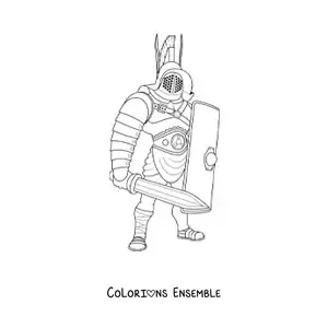 Image à colorier d'un gladiateur de l'Empire romain réaliste