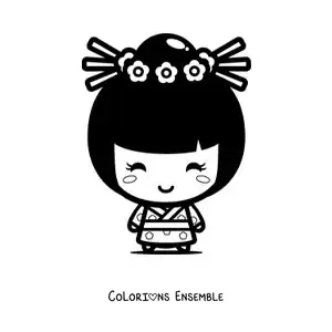 Image à colorier d'une fille japonaise kawaii