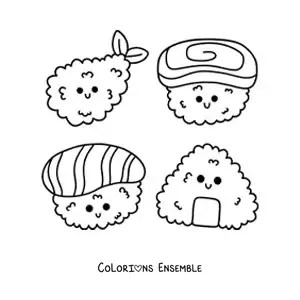 Image à colorier d'un sushi kawaii en style animé