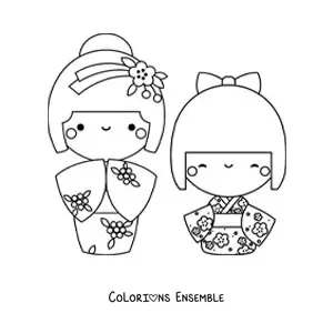 Image à colorier de poupées japonaises kawaii