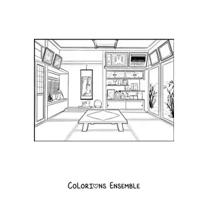 Image à colorier d'une maison japonaise