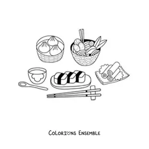 Image à colorier de cuisine japonaise