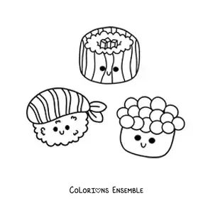 Image à colorier d'un sushi kawaii