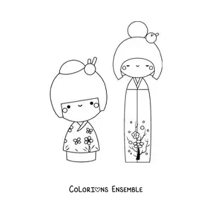 Image à colorier de filles japonaises