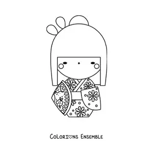 Image à colorier d'une fille japonaise en costume traditionnel