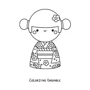 Image à colorier d'une fille japonaise en style animé