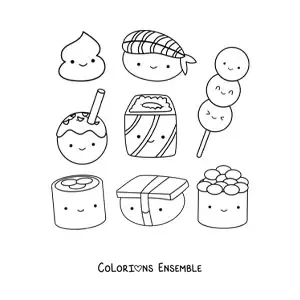 Image à colorier d'un sushi en style animé