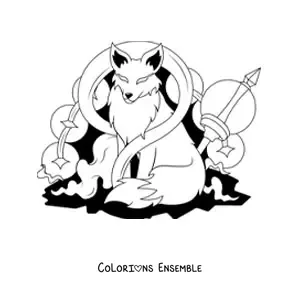 Image à colorier d'un kitsune en style animé