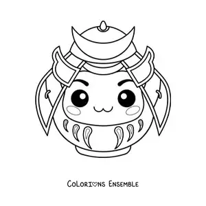 Image à colorier d'un samouraï kawaii