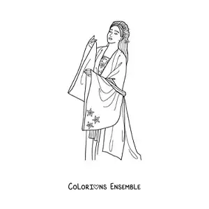 Image à colorier d'une femme japonaise en kimono