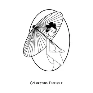 Image à colorier d'une geisha avec une ombrelle