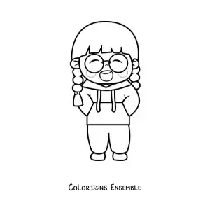 Image à colorier d'une fille japonaise kawaii