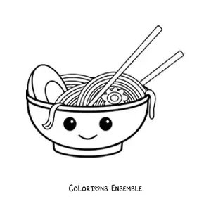 Image à colorier d'un ramen kawaii en style animé