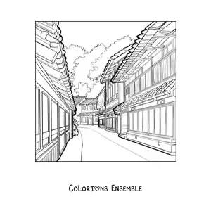Image à colorier d'une rue japonaise
