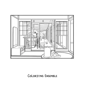 Image à colorier d'une habitation japonaise