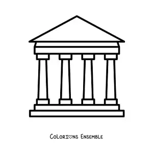 Image à colorier d'un Parthénon grec facile