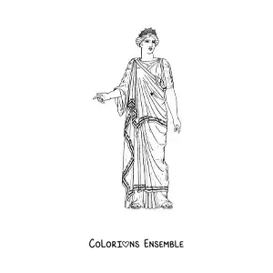 Image à colorier d'une femme de la Grèce antique en robe