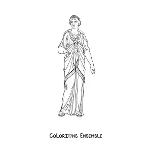 Image à colorier d'une femme grecque en robe