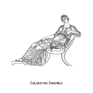 Image à colorier d'une femme de la civilisation grecque assise