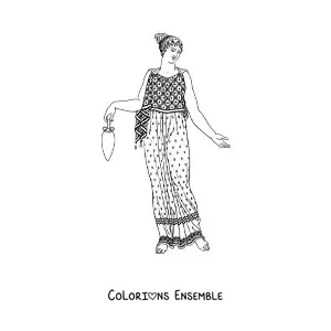 Image à colorier d'une femme avec une jarre de la Grèce antique