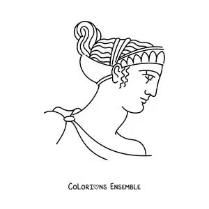 Image à colorier d'un visage de femme avec une coiffure grecque