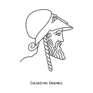 Image à colorier d'un homme de la Grèce antique avec un casque