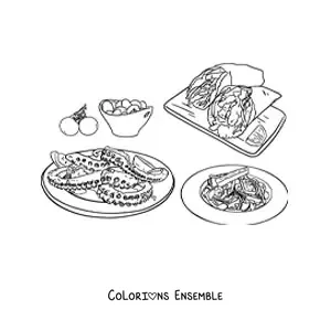 Image à colorier de plats grecs