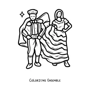 Image à colorier d’une danseuse de flamenco animée et de son partenaire