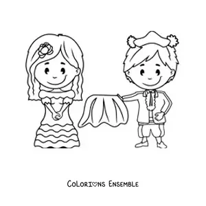 Image à colorier d’une danseuse de flamenco animée et d’un torero