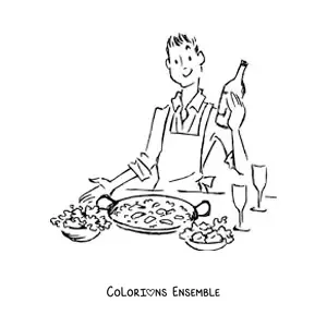 Image à colorier de symboles de la culture espagnole et d’une carte