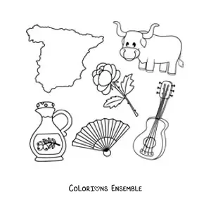 Image à colorier d’un Espagnol animé avec une paella